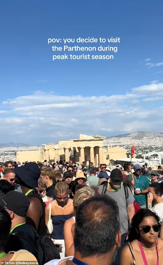 One woman posted a video showing a huge queue of people waiting to see the Parthenon in Athens. The caption simply read: 'This was painful'