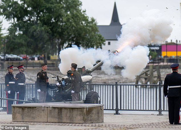 Soldiers from the 160th Field Artillery Battalion from the US National Guard in Michigan were involved in firing a Royal Gun Salute in Cardiff Bay on Thursday for the celebration