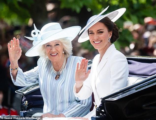 Camilla and Kate (pictured attending Trooping the Colour in 2022) are said to enjoy a close relationship