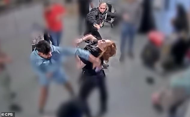 Liverpool Crown Court was shown CCTV footage of Mohammed Fahir Amaaz, 20, swinging a punch at Manchester Airport - with PC Lydia Ward hit in the nose