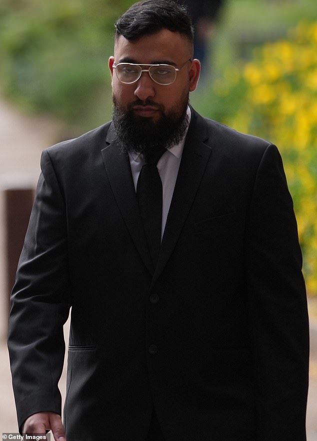Amaaz's brother Muhammad Amaad, 26, is also on trial over the alleged attack at Manchester Airport (he is seen arriving at Liverpool Crown Court on June 30)