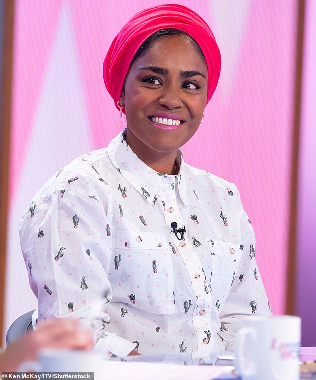 The TV personality tops the list of John's potential replacements by some margin, seconded by Bake Off star Nadiya Hussain (pictured on Lorraine in 2019), 40, at 3/1, or 25 per cent
