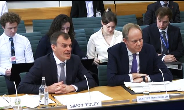 Sir Matthew Rycroft, pictured in the front row on the right, received a £20,000 to £25,000 performance-related bonus plus a £50,000 'exit payment', Home Office accounts revealed
