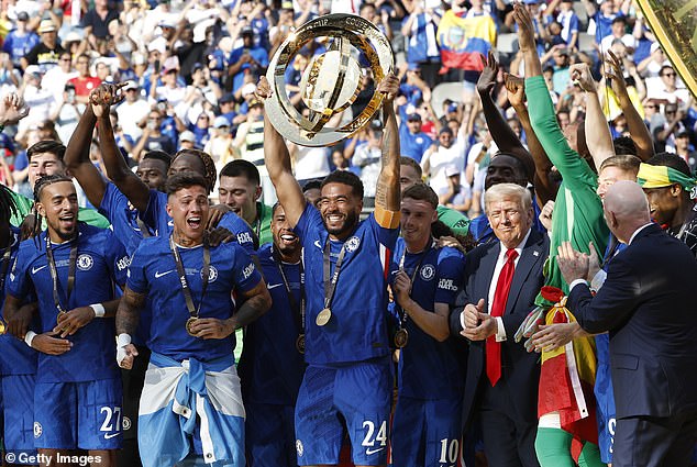 President Trump presented Palmer with his player of the tournament trophy after the win and then stayed for the trophy lift