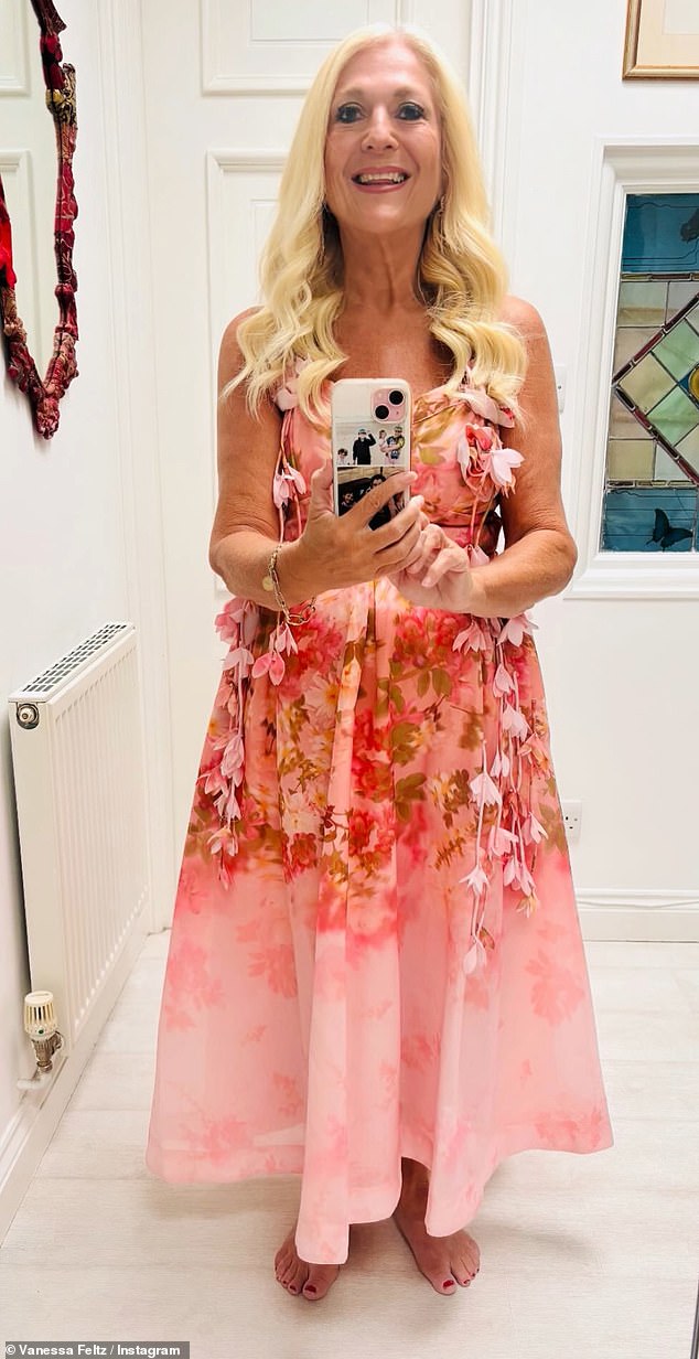 Vanessa took her mind off the wedding on Wednesday and headed out dressed in a bright pink floral gown for a night at Gymkhana in London