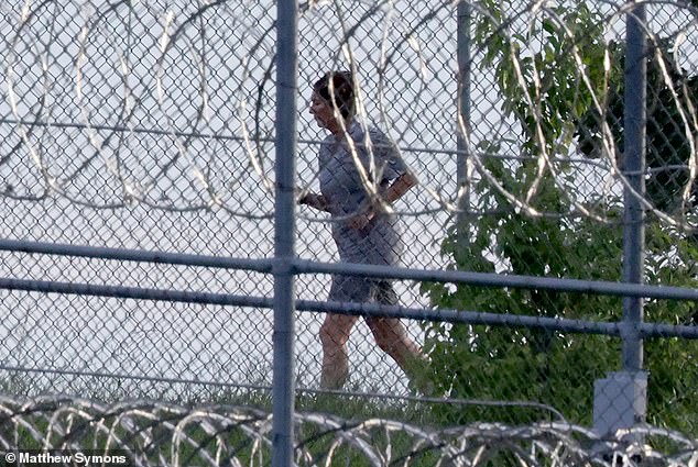 Look, Ghislaine should never see the outside of a prison yard, unless her keister is parked in a chair in a committee room, then back to the pokey with her! (Pictured: Ghislaine Maxwell running outside at Federal Correctional Institution in Tallahassee)