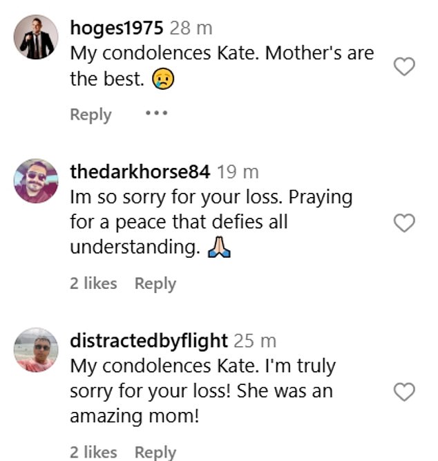 Fans and friends rushed to send their condolences in the comments as reality star Jess Wright sent her love