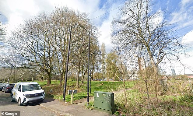 Penn Park off Maher Gardens in the Old Trafford area of Manchester - the scene of a murder
