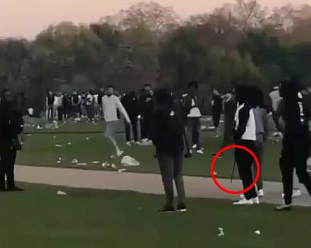 A standoff in Hyde Park in April 2019 as thugs smashed bottles and chased each other