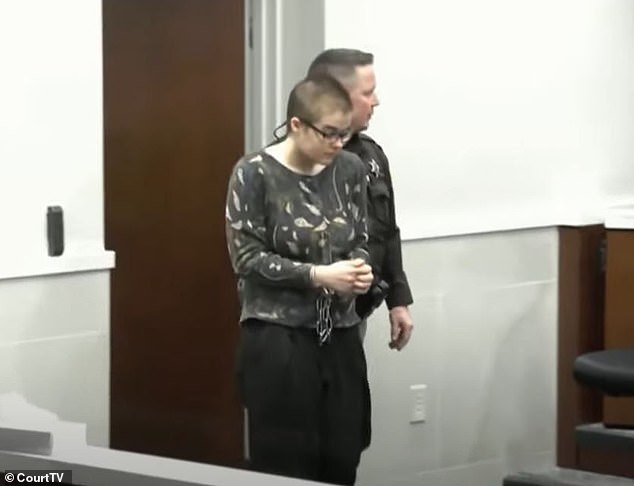Geyser (pictured in March) arrived in court to fight for her release from the Winnebago Mental Health Institute