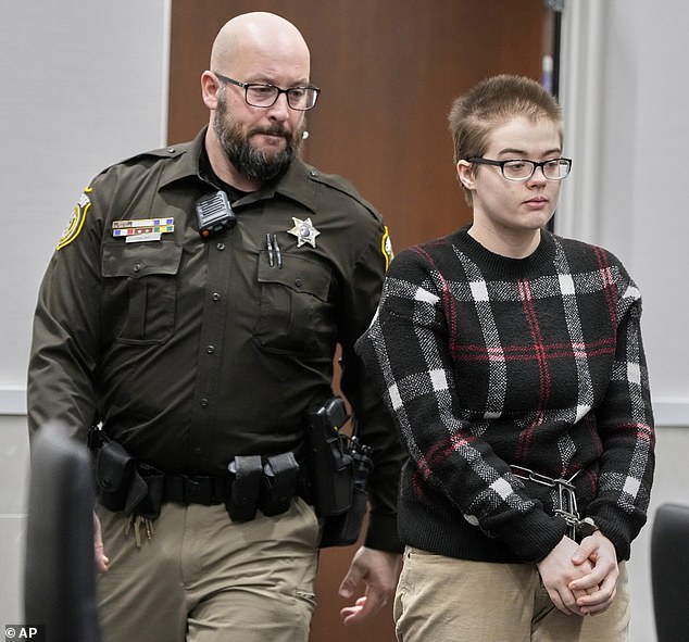 Geyser (pictured in court in January) now identifies as transgender and is named Ethan on medical records