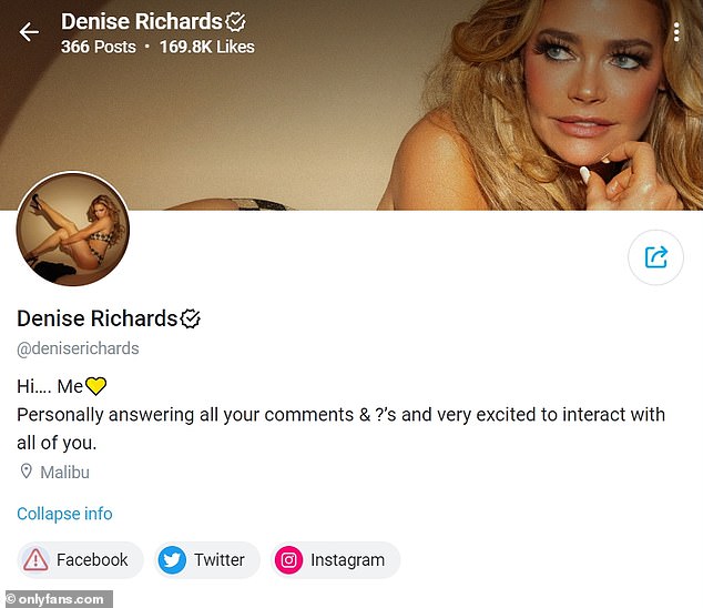 He claimed in court that her income was $250,000 a month, mostly earned through OnlyFans and her now-canceled reality show Denise Richards & Her Wild Things