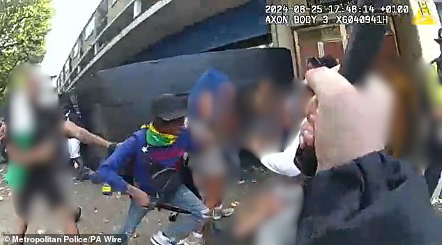 Police bodycam footage of Shakeil Thibou, who is seen holding a knife on the day Ms Maximen was stabbed