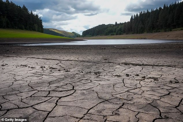 The bed of Howden Reservoir at Bamford in the Peak District National Park on Wednesday