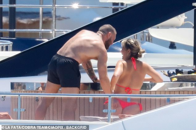 The couple appeared to be in good spirits as they smiled and laughed while enjoying the qualiy time together