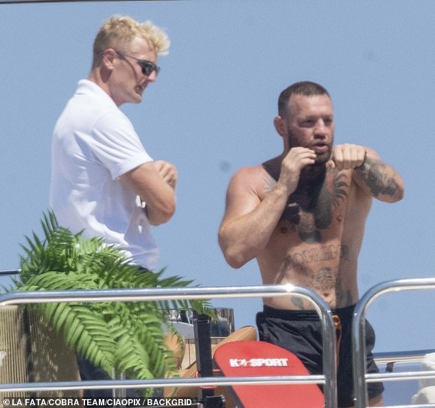 He appeared to be keeping fit on his holidays as a barbell could be seen on board the luxury yacht, while he was also air boxing
