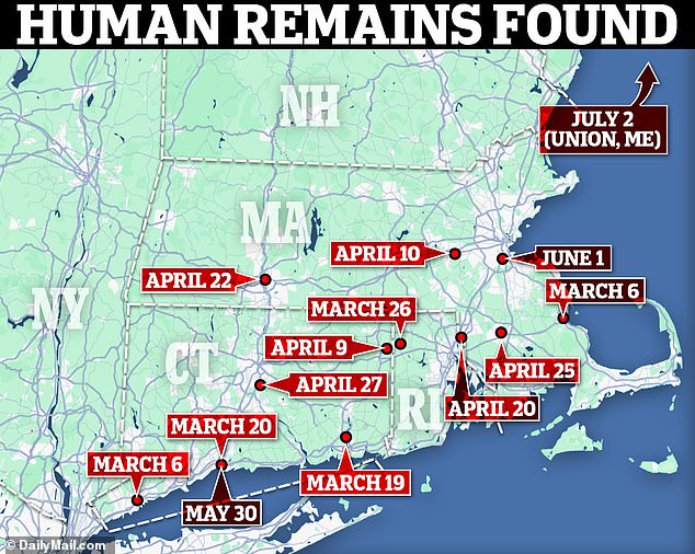 At least 13 bodies have been discovered throughout Rhode Island, Connecticut, Massachusetts and Maine since March 2025