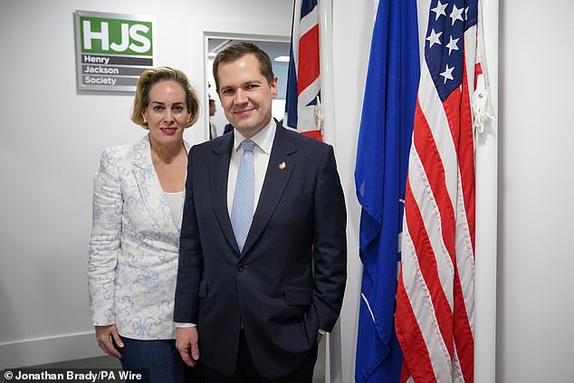 Mr Jenrick said: 'We’re meant to believe this tweet attacking me as a traitor for having a Jewish wife and family was liked 'accidentally' by "one of the team”’. Pictured: Jenrick with his wife Michal Berkner