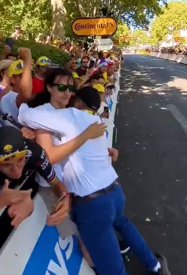 Within seconds, a fast-acting security guard intercepted the man with a ferocious tackle