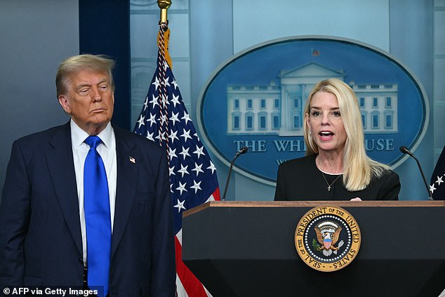 Trump has said he had asked Pam Bondi (right), his attorney-general, to release the grand jury testimony on Epstein