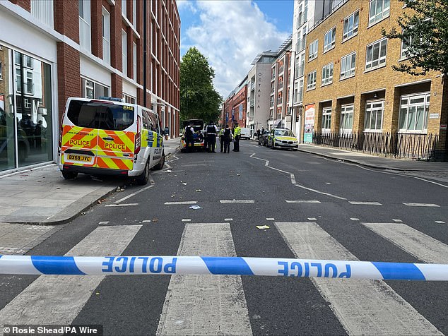 Police tape cordoning off the area near Emslie Horniman's Pleasance park in London