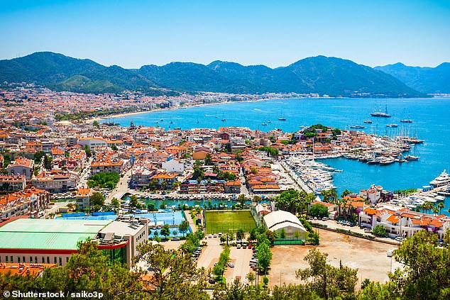 The cheapest of the 16 destinations is Marmaris (pictured), on Turkey's Mediterranean coast, where the total cost of the ten items is £128.99
