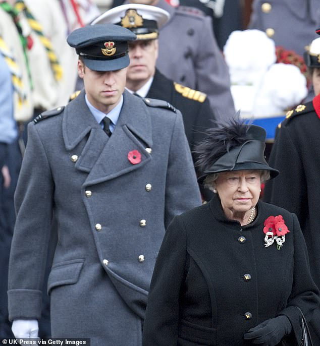 William behind Queen Elizabeth II during the Annual Remembrance Sunday Service, at the Cenotaph. The document fuelled speculation that upon the death of the Queen the crown could skip a generation