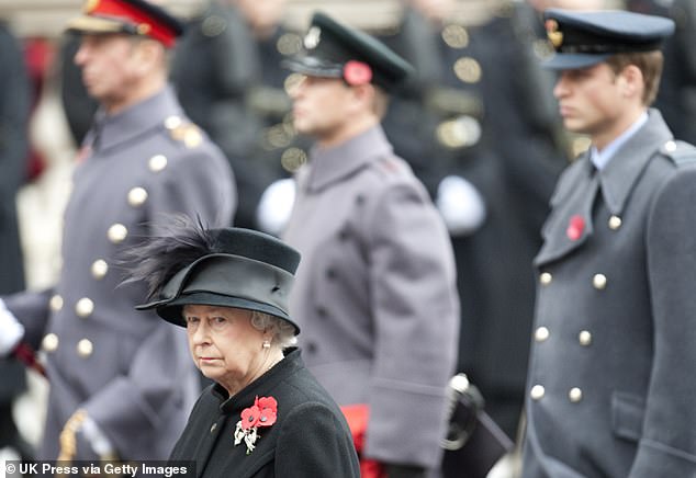 The Queen with William stood behind her. Unsurprisingly the Palace were reportedly 'horrified' by the claims and they issued a swift rebuke of any suggestion that William would become King before Charles