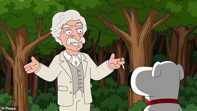 In the episode main characters Stewie and Brian Griffin go back in time and speak to Mark Twain, author of Adventures of Huckleberry Finn and discuss changing the course of history