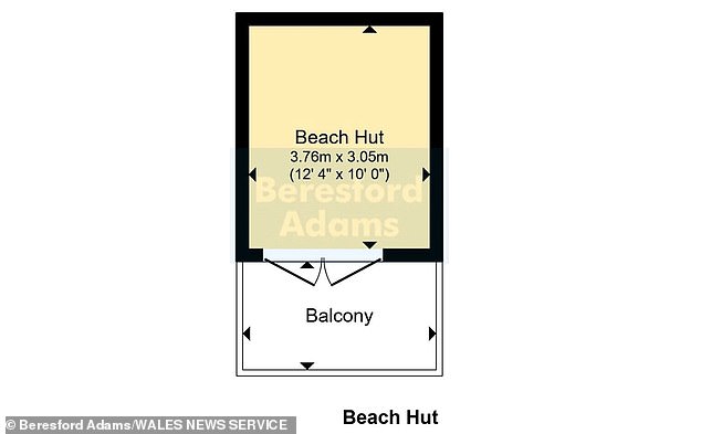 Described in the listing as offering 'beautiful panoramic views across the bay towards St Tudwals Islands and Machroes Beach', estate agents Beresford Adams, who are managing the sale, described it as a 'fantastic opportunity' for buyers. Pictured: the hut's floorplan