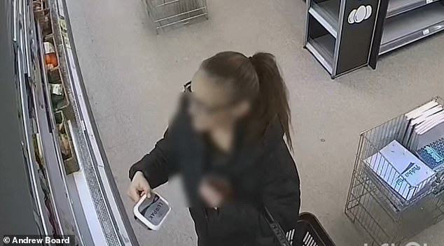 PICTURED: A shoplifter attempts to steal butter from Andrew's shop