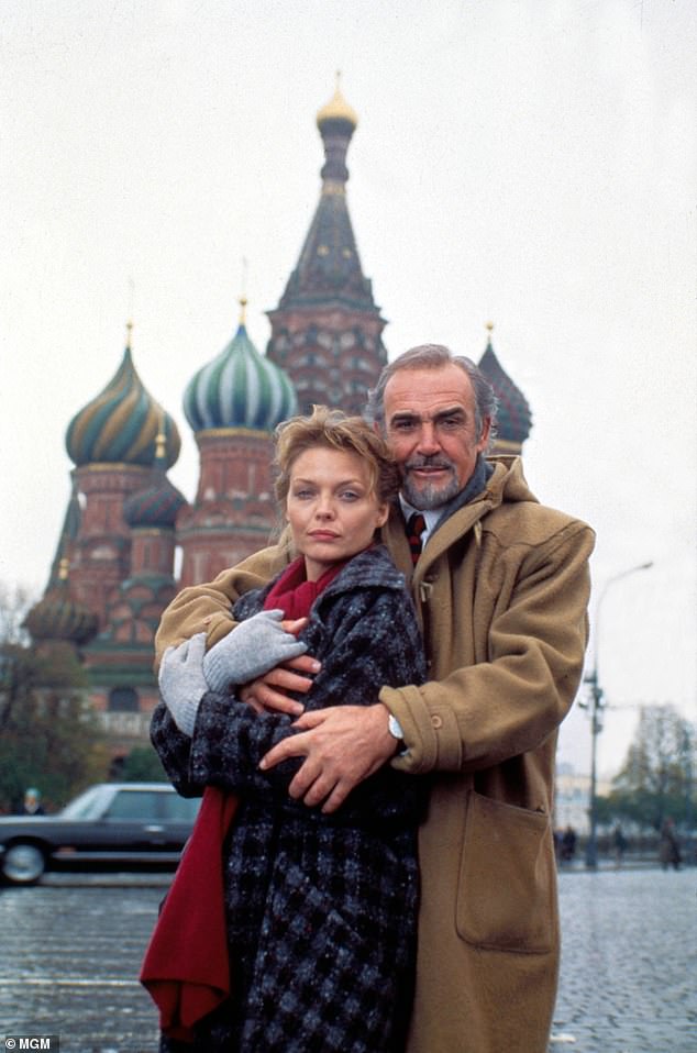 Michelle Pfeiffer and Sean Connery stand in Moscow's Red Square in the 1990 film The Russia House