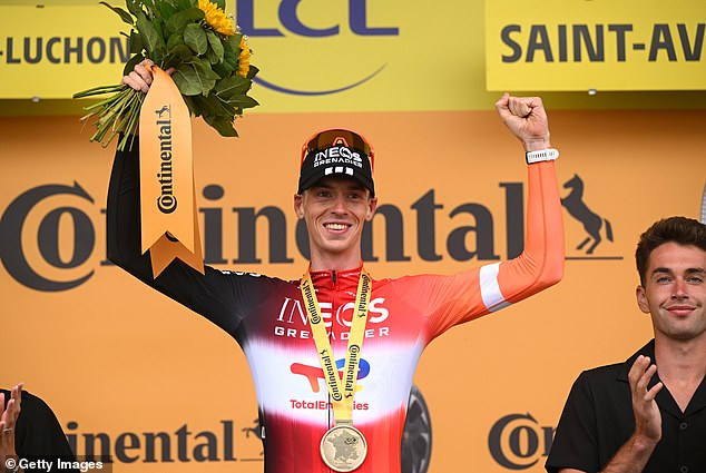 The car had been trailing Ineos Grenadiers star Thymen Arensman, who won the stage
