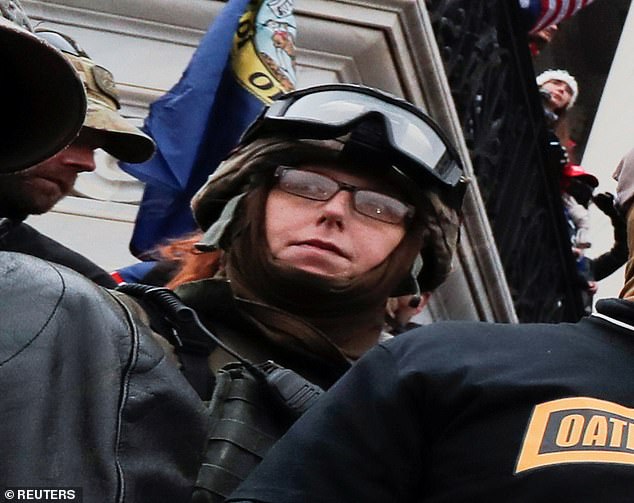 Watkins, a former member of the Oath Keepers militia group, is seen here outside the US Capitol on January 6, 2020