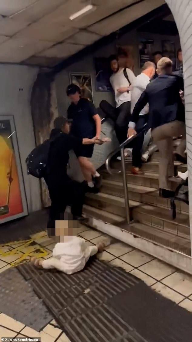 According to a witness, one of the men had been holding a toddler before dumping the crying child down a flight of steps as the dispute turned violent