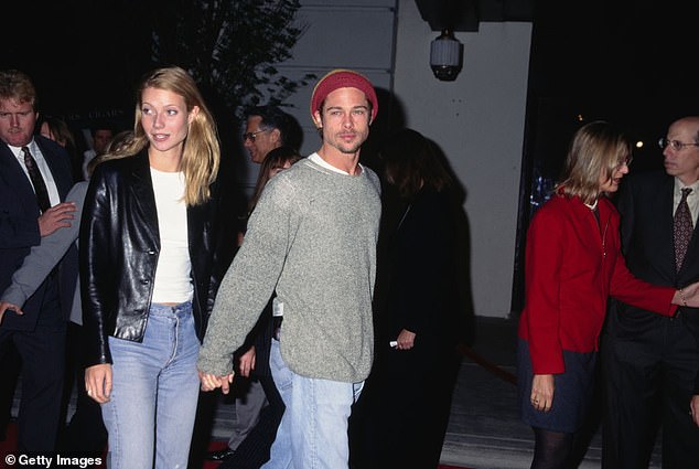 Paltrow and Pitt fell in love while working on the 1997 horror film Se7en. ''The two would walk around the set holding hands, and smoked cigarettes together outside their trailers,' according to the book; Pictured in Burbank, CA in October 1995