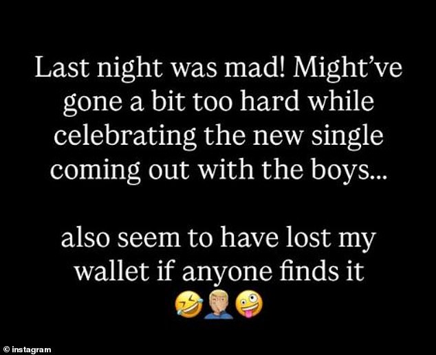 Taking to Instagram, Olly penned: 'Last night was mad! Might've gone a bit too hard while celebrating the new single coming out with the boys...'