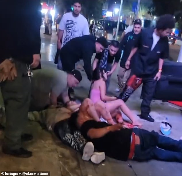 Clubgoers scrambled to safety as others lay on the floor injured in horror scenes on Friday night outside the nightclub