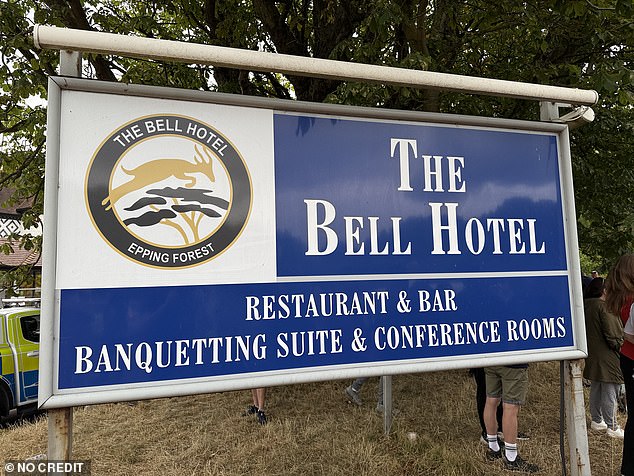 Protestors gathered outside the Bell Hotel in Epping, which has reportedly been used to house migrants for the last five years