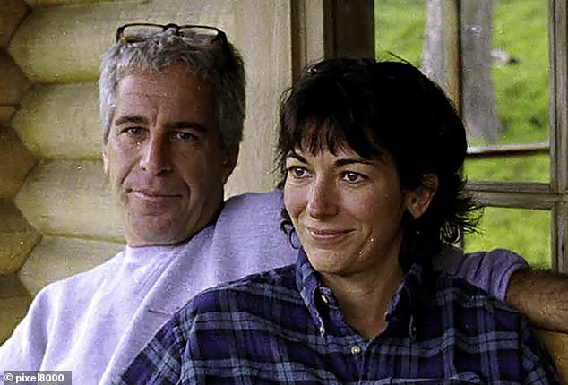 Mr Clinton was one of hundreds who contributed to a heavy leather-bound, gold-embossed album of letters that Epstein's ex-lover Ghislaine Maxwell (pictured, with Epstein) took more than a year to compile leading up to the landmark date