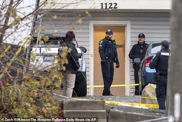 Officers investigating theapartment complex south of the University of Idaho campus on November 13, 2022