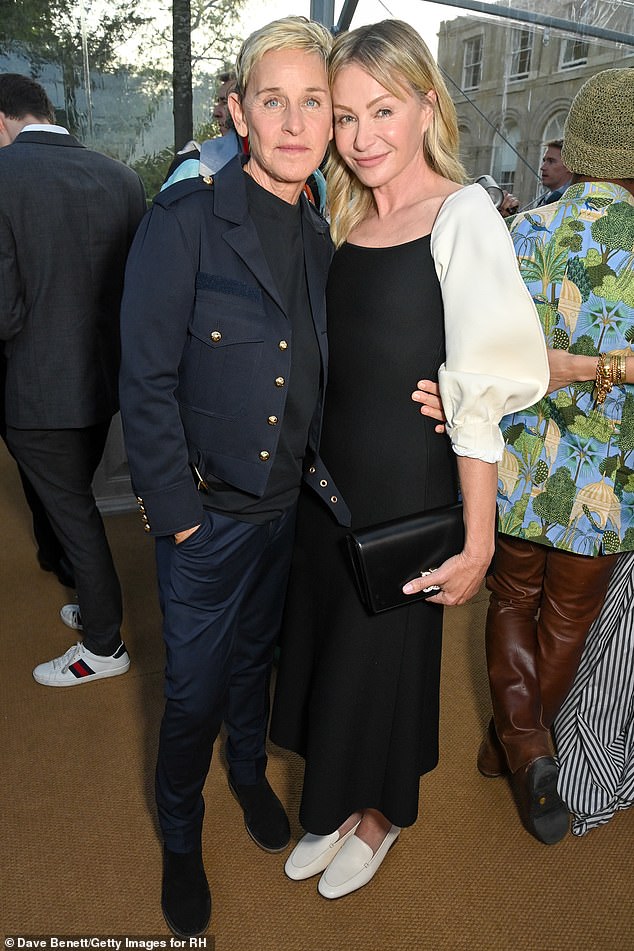 A new life in the Cotswolds has not been without its challenges for ex-US chat show host Ellen De Generes and her actress wife Portia de Rossi (pictured in 2023)