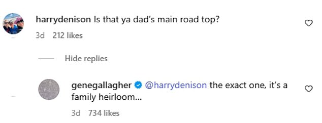 The fan penned: 'Is that ya dad¿s Maine Road top', in reference to the jacket Liam wore on stage at Oasis¿ April 1996 gig in Manchester¿s Maine Road