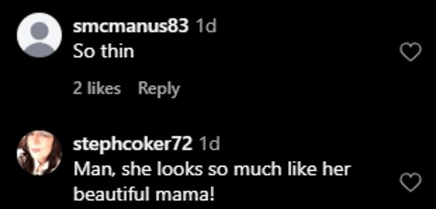 'Man, she looks so much like her beautiful mama!' one typed out, and another shared, 'She looks so much like her mother in these'