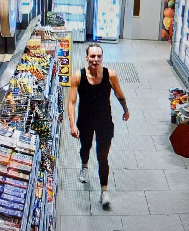CCTV shows Rachel Booth, 38, walking around Sandiway Garage, in the Northwich area of Cheshire, at 3.50am on Saturday July 19