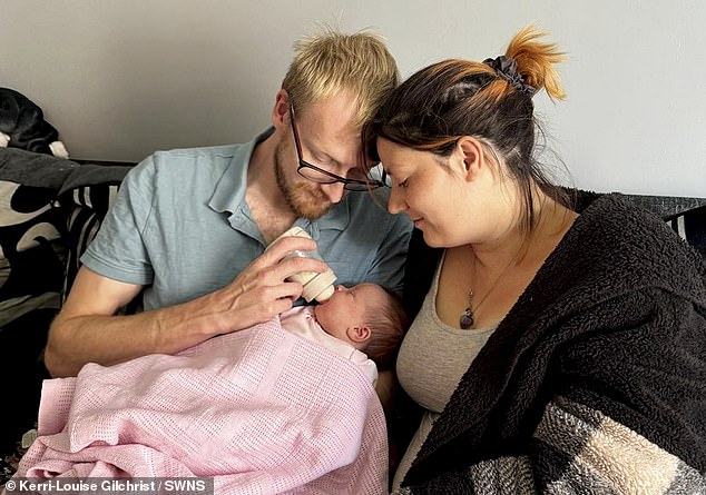 Ms Gilchrist, a carer from Great Malvern, Worcestershire, said that her partner Hugh Marshall (both pictured) instinctively 'knew there was something wrong' after the pair locked lips. The mother-of-two said that Mr Marshall had given her a kiss as a disguised 'temperature check'