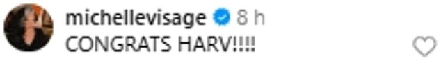 Pals of Katie were quick to congratulate Harvey, with Ru Paul's Drag Race star Michelle Visage commenting: 'CONGRATS HARV!!!!'