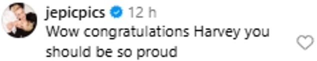Meanwhile Jedward said: 'Wow congratulations Harvey you should be so proud'
