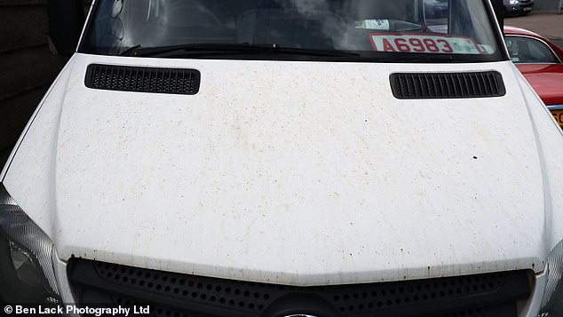 Another car with a layer of 'white residue'. A mechanic said it is so 'thick and greasy' that 'you can't see' if you put your windscreen wipers on