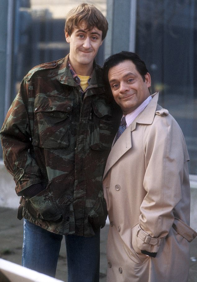 They continued: 'As you can imagine, whenever he showed up, people couldn't resist asking him to "do a bit of Del Boy"'. Pictured: David and Nicholas as Del Boy and Rodney